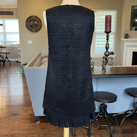CeCe Black Dress 10 Black Lace Overlay Lined Pleated Hem Cocktail Sleeveless M - Picture 7 of 15